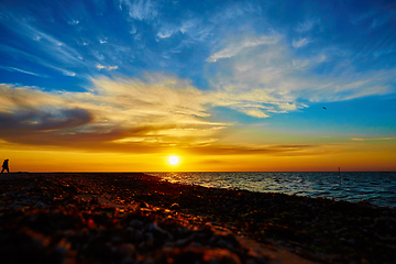 Image showing Sunset over the ocean