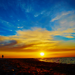 Image showing Sunset over the ocean