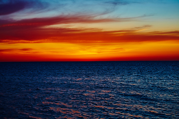 Image showing Sunset over the ocean