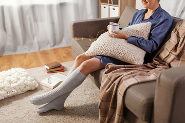 Image showing woman drinking hot chocolate at home