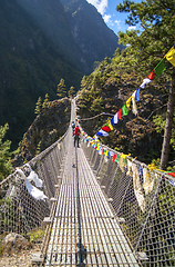 Image showing Suspension bridge on the way to Namche Bazar in Himalayas