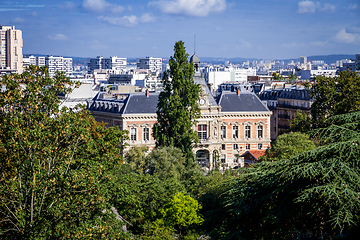 Image showing 19th borough Town Hall view from the Buttes-Chaumont, Paris