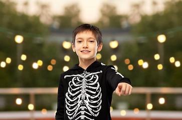 Image showing boy in halloween costume of skeleton at party