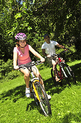 Image showing Family riding bicycles