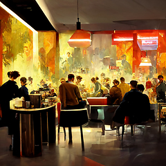 Image showing People meeting in cafe, drinking coffee, sitting at table or cou