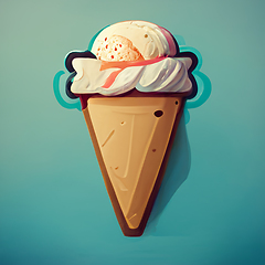 Image showing Ice cream balls in the waffle cone on blue vintage background. D