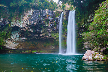 Image showing Cheonjiyeon falls, Jeju Island, South Korea