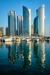 Image showing Busan marina with yachts on sunset, South Korea