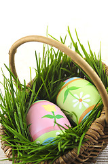 Image showing Easter eggs with green grass