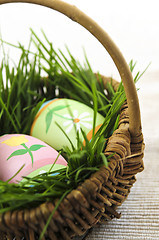 Image showing Easter eggs with green grass