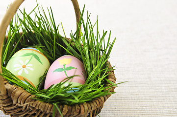 Image showing Easter eggs with green grass