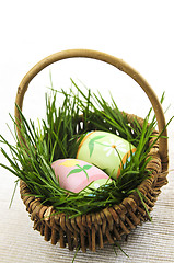 Image showing Easter eggs with green grass