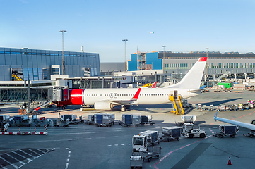 Image showing Loading airplane Copenhagen airport luggage