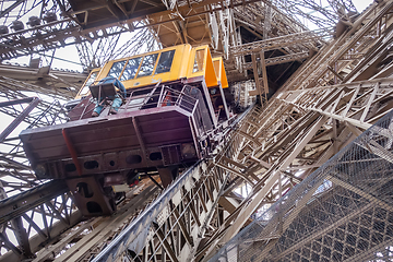 Image showing Eiffel Tower structure and elevator, Paris, France