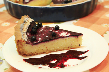 Image showing Piece of pie with bilberry on the plat