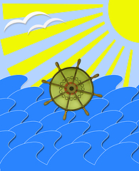 Image showing marine waves with steering-wheel mews and sun beams