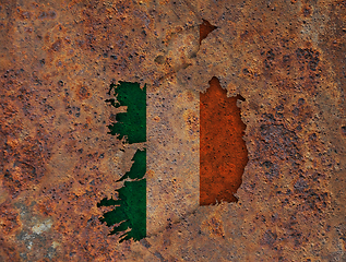 Image showing Map and flag of Ireland on rusty metal