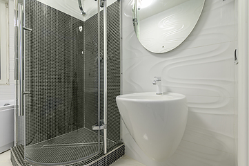 Image showing Modern luxury white and chrome bathroom