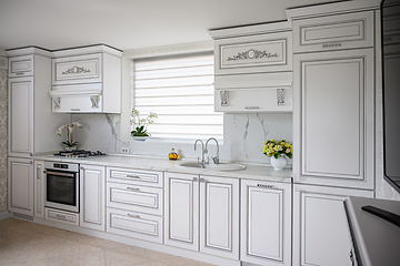 Image showing Luxury modern classic white kitchen interior