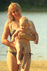 Image showing happy mother with her daughter at the river