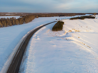 Image showing Aerial view of a winter road