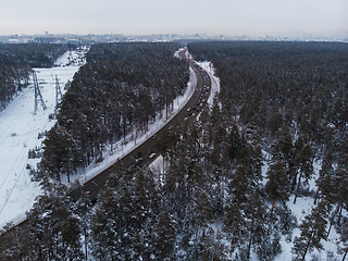 Image showing Aerial view of a winter road