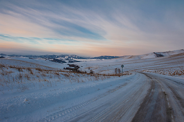 Image showing Altai mountains winter road