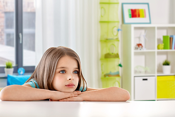 Image showing beautiful sad girl at home