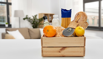 Image showing food in wooden box on table at home