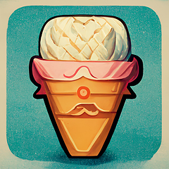 Image showing Ice cream balls in the waffle cone on blue vintage background. D