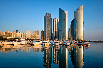 Image showing Busan marina with yachts on sunset, South Korea