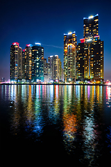 Image showing Busan Marina city skyscrapers illluminated in night