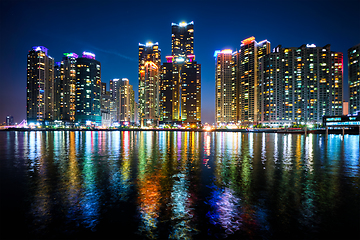 Image showing Busan Marina city skyscrapers illluminated in night