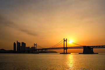 Image showing Gwangan Bridge on sunrise. Busan, South Korea