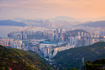 Image showing Busan cityscape Gwangan Bridge on sunset