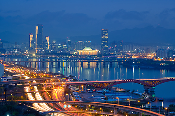 Image showing Seoul cityscape in twilight, South Korea.