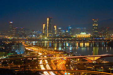 Image showing Seoul cityscape in twilight, South Korea.