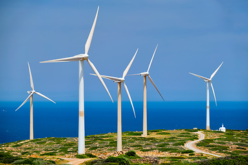 Image showing Wind generator turbines. Crete island, Greece