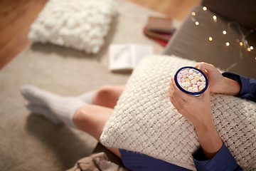 Image showing woman drinking hot chocolate at home