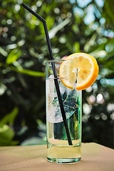 Image showing Gin tonic cocktail on cafe table