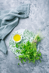 Image showing Winter purslane, Indian lettuce, with olive oil and salt. Clayto