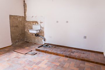 Image showing Renovation of old house, old washroom under construction