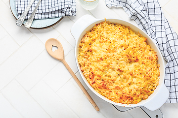 Image showing Typical American macaroni and cheese (mac and cheese ) in caseroll