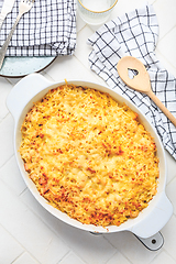 Image showing Typical American macaroni and cheese (mac and cheese ) in caseroll