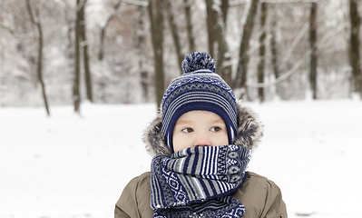 Image showing Boy in winter, close up