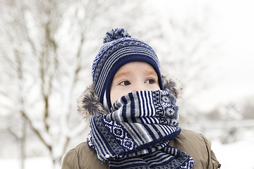 Image showing Boy in winter, close up