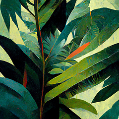 Image showing Nature view of green tropical plants leaves  background. 