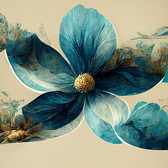 Image showing Blue and golden watercolor flower Illustration.