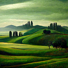 Image showing Well known Tuscany landscape with grain fields, cypress trees an