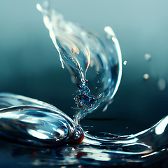 Image showing Water splash closeup. Blue transparent water. 